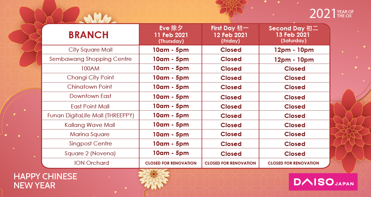 daiso chinese new year opening hours